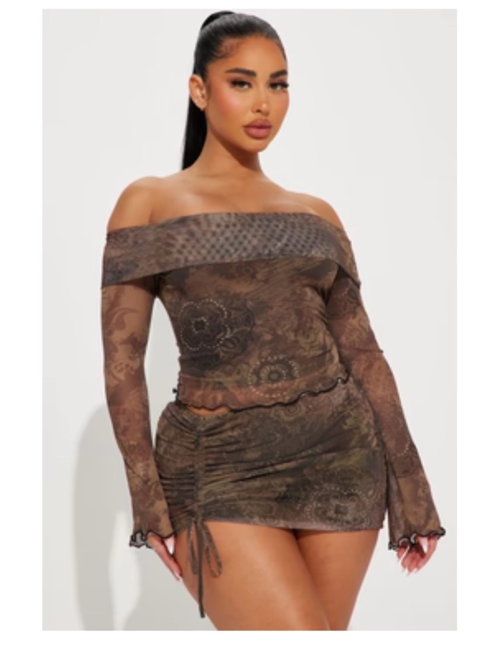 Fashion Nova Black and Brown Sheer Mesh Dress